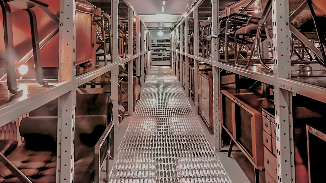 Museum für Gestaltung Schaudepot Sammelarchiv Regale, Shelves in the Museum for Design Zurich Collection Archives
